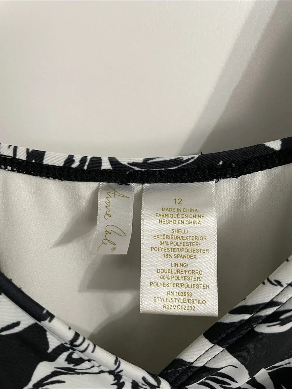 Anne Cole One Piece Black and White Tropical Print Swimsuit Size 12 - Picture 4 of 12